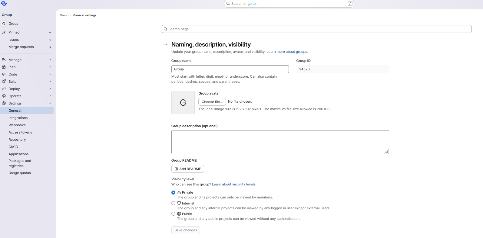“Screenshot showing how to add a README file to a group”