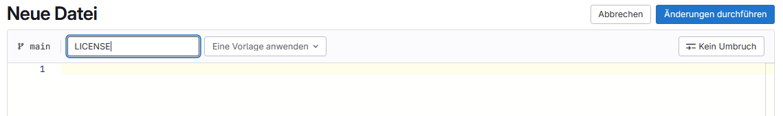 Lizenzvorlage auswählen