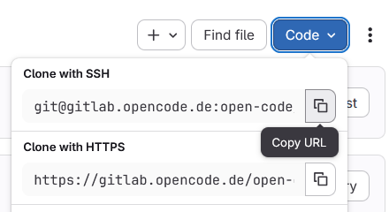 Copy the URL for SSH access to a project on GitLab